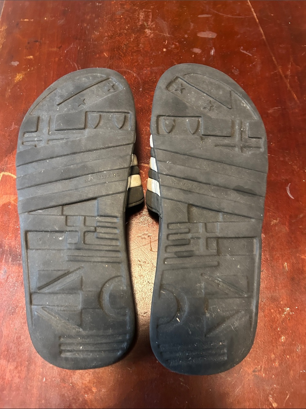 adidas Black Slides with White Three-Stripes - Picture 2 of 3